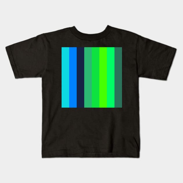 blue and green minimalist stripe pattern Kids T-Shirt by pauloneill-art